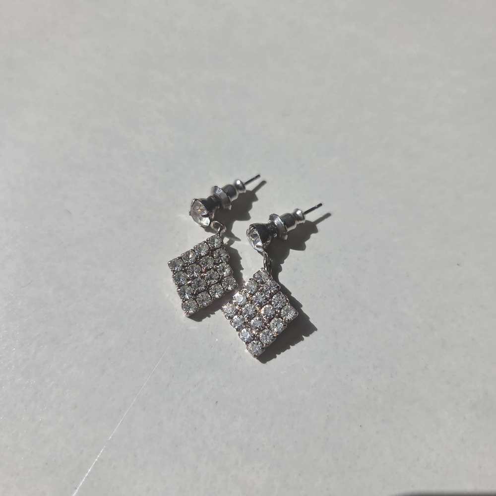 Rhinestone Drop Earrings Women Silver Diamond Geometric - Picture 4 of 6